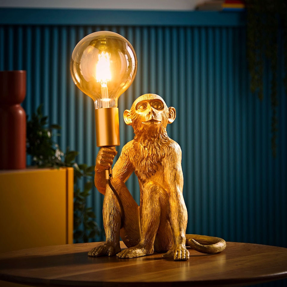 image 1 of ValueLights George Monkey Gold Table Lamp & Bulb | Gold