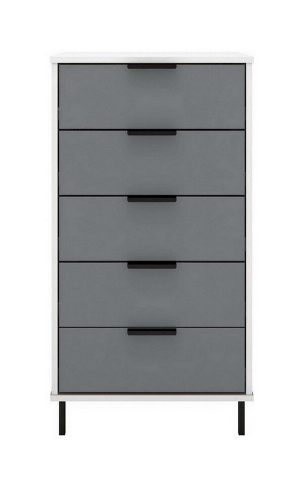 image 1 of Madrid 5 Drawer Chest - L38 x W50 x H94 cm - Grey/White Gloss