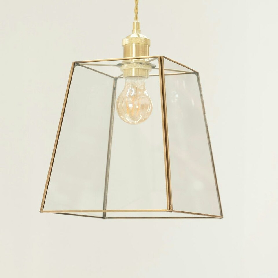 image 1 of ValueLights Susie Pair of Glass Pendant Lantern Gold Case Easy Fit Lamp Shades