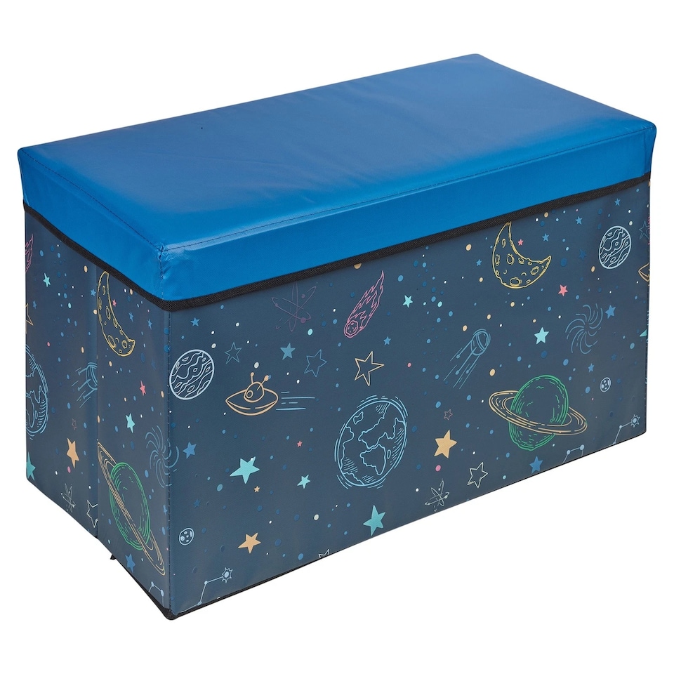 image 1 of Childrens Toy Box Storage Chest Collapsible Ottoman Bench Seat 60cm Boys Girls | Blue | Galaxy Link