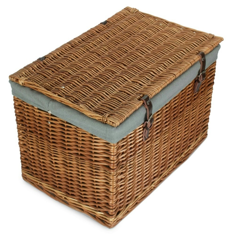 image 1 of 60cm Double Steamed Wicker Chest Picnic Basket with Lining Grey | Grey | One Size