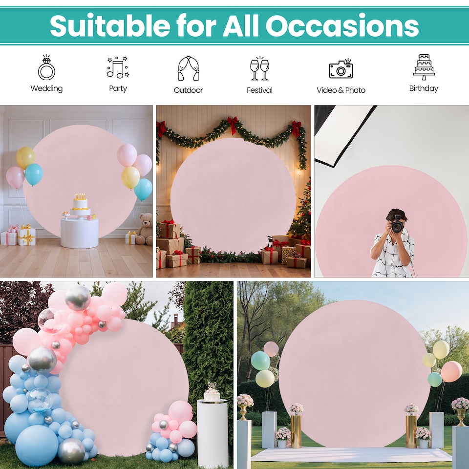 image 1 of 160GSM Baby Pink Round Arch Backdrop Cover - 180cm