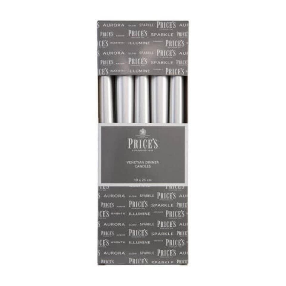 image 1 of Prices Fresh Air Venetian 10 inch Dinner Candle Pack of 10 Wrapped Silver