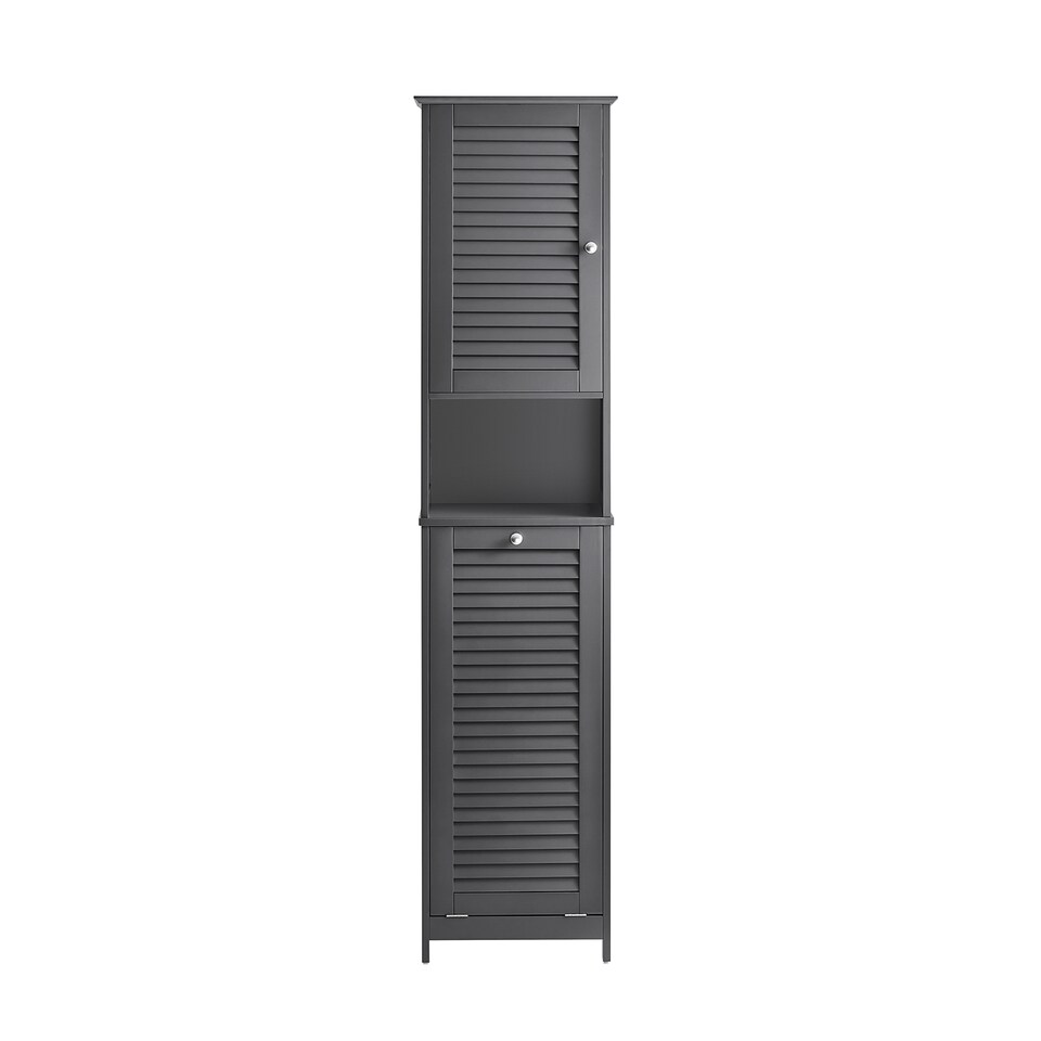 image 1 of SoBuy BZR124-DG,Tall Bathroom Storage Cabinet with Laundry Basket | Grey | Grey | 1