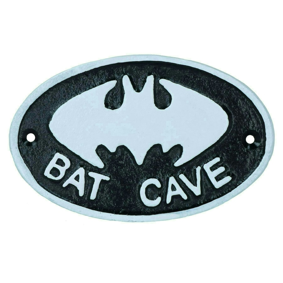 image 1 of Bat Cave Cast Iron Sign Plaque Door Wall House Gate Post Bedroom Man Cave