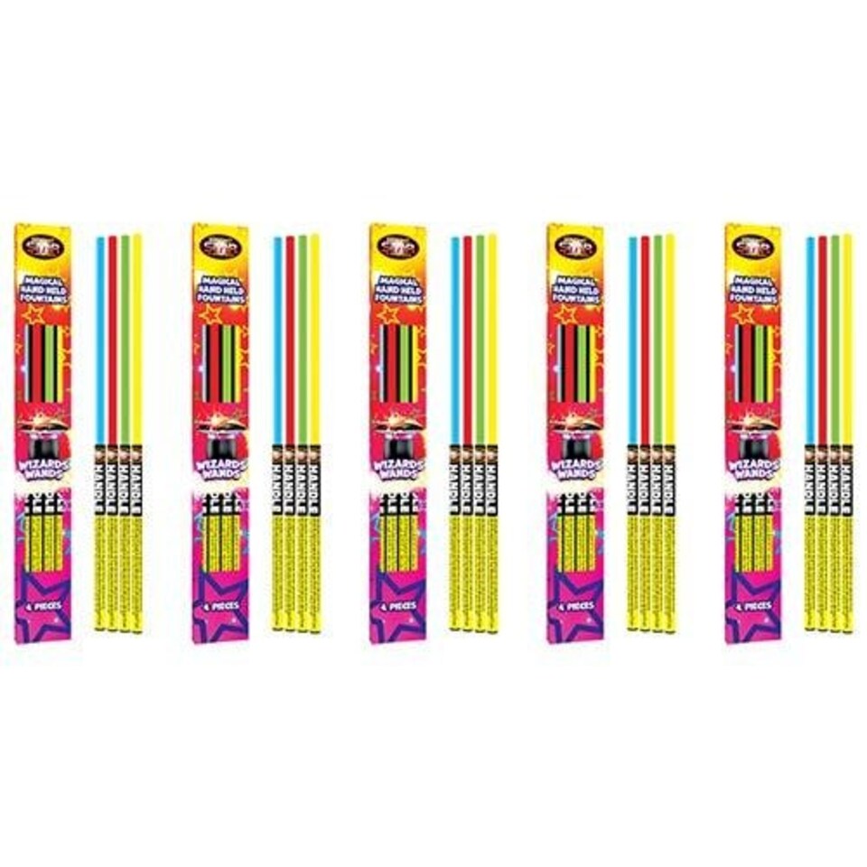 Wizards Wands Hand-Held Assorted Colour Fountain Sparklers - 5 Packs of 4