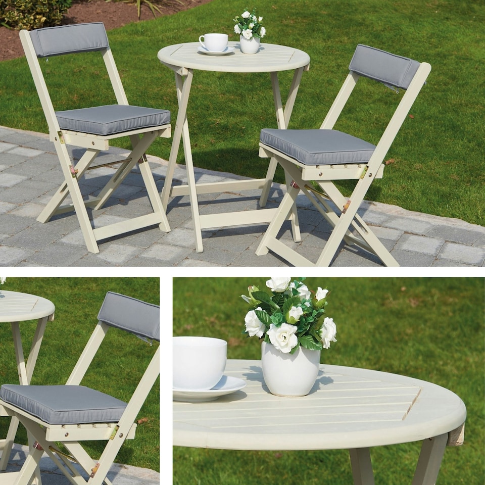 image 1 of Greenhurst Foldable Wooden Bistro Set – 2 Chairs with Cushions & Round Table in Forest White
