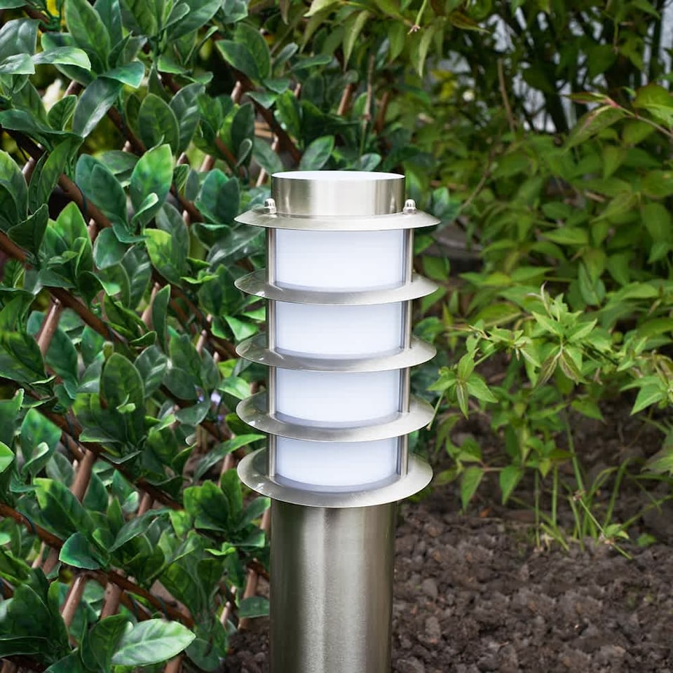 image 1 of ValueLights Wharf Outdoor Stainless Steel 450mm Bollard Lantern Light Post & Cool White LED Bulb | Chrome