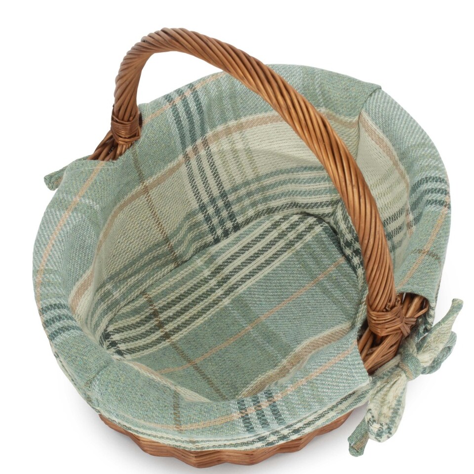 image 1 of Double Steamed Oval Wicker Shopping Basket Cream Tartan Lining | Cream | Cream