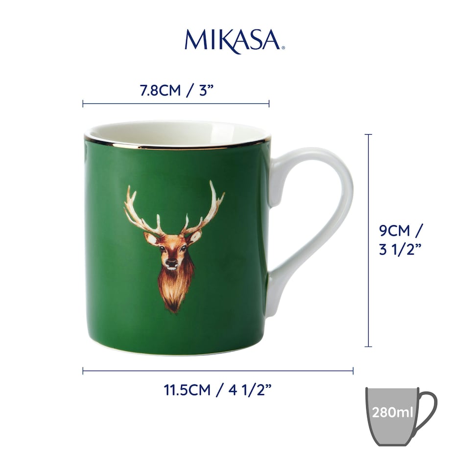 image 1 of Mikasa Stag Print Porcelain Mug, 280ml | Green