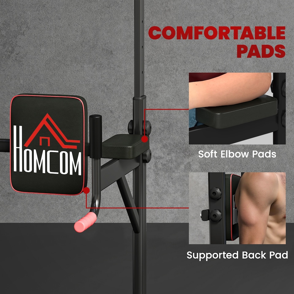 image 1 of HOMCOM Power Tower Station Pull Up Bar w/Adjustable Height for Home Gym Workout | Black | Black