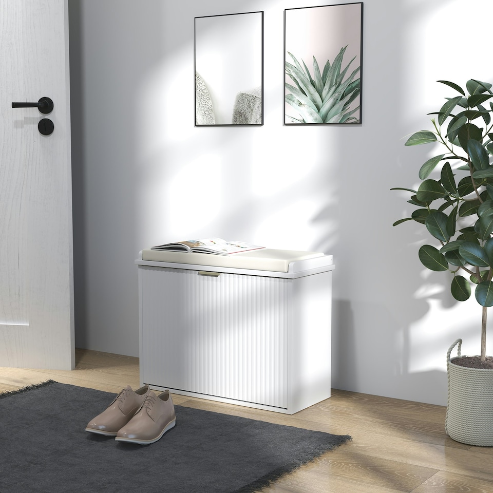 image 1 of HOMCOM Shoe Storage Bench with Cushion and Flip-Drawer White