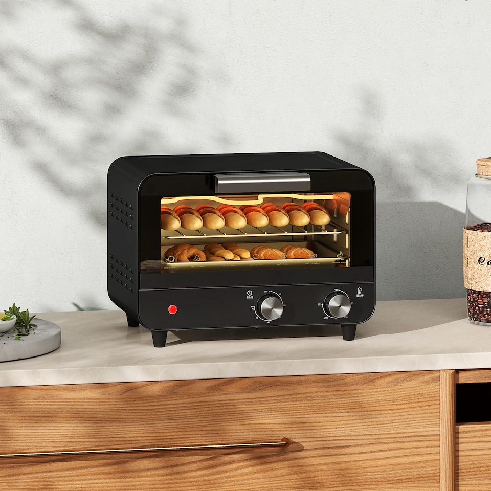 image 1 of HOMCOM Small Toaster Oven, 12L Mini Countertop Oven with Glass Door, Black