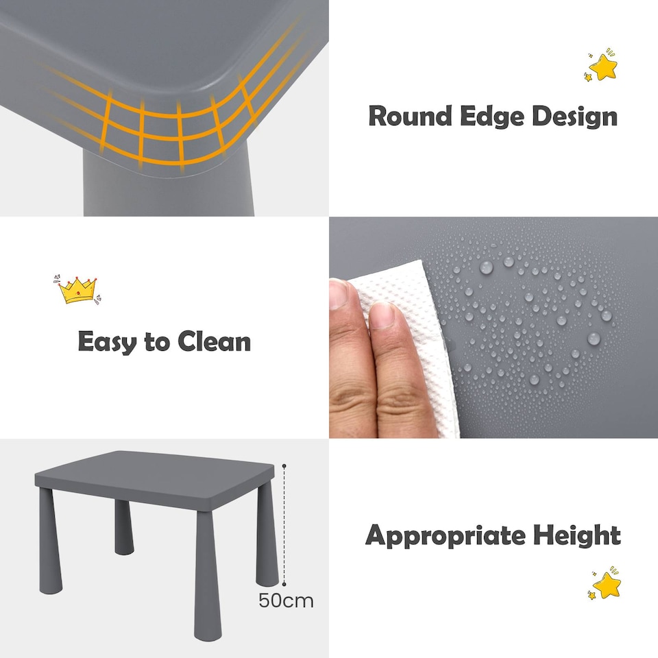 image 1 of COSTWAY Kids Table and 2 Chairs Set Children Play Table Grey