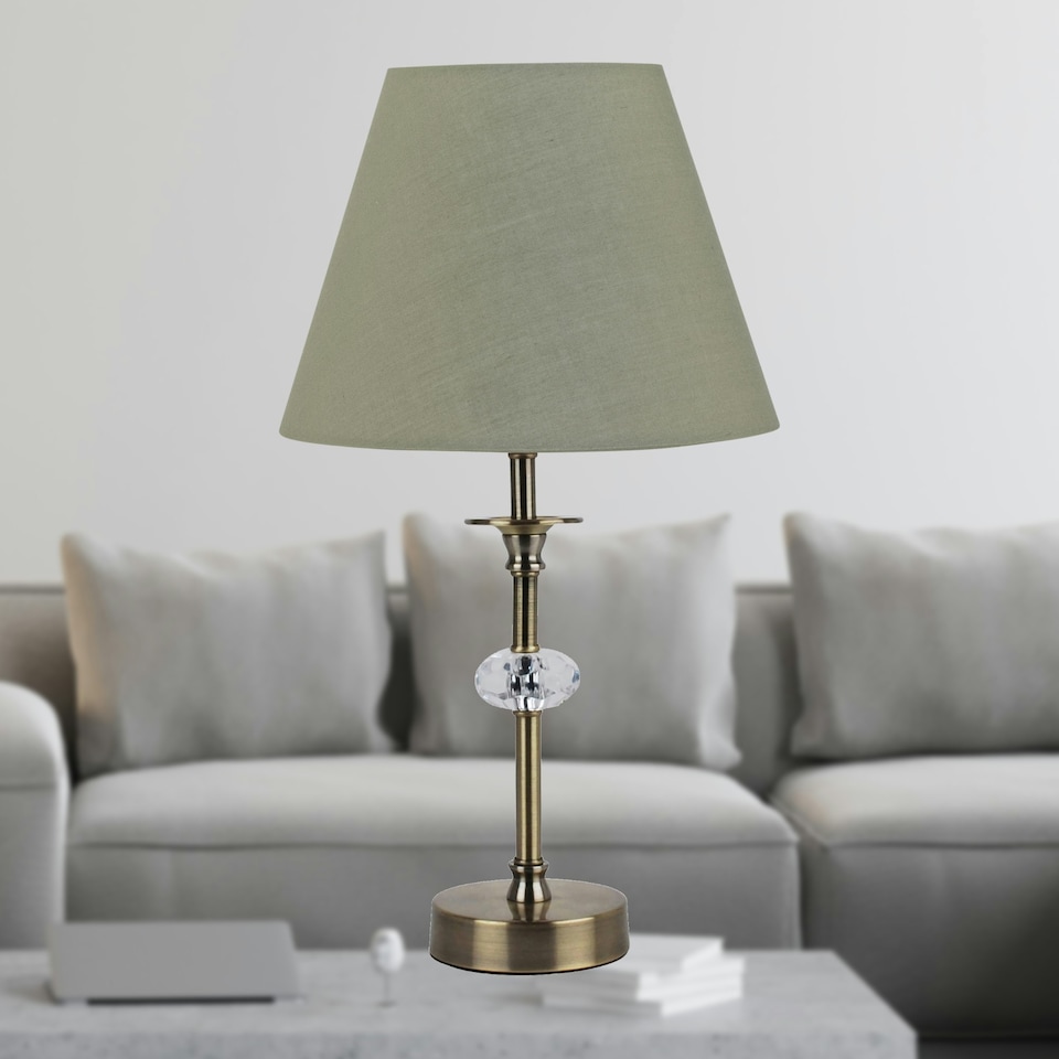 image 1 of Set of 2 Sage Green Cotton 20cm Diameter Tapered Fabric Lamp Shades Green