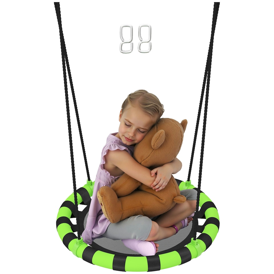 image 1 of AIYAPLAY Kid Nest Swing Seat, 60cm Diameter Round Saucer Swing Set, Black
