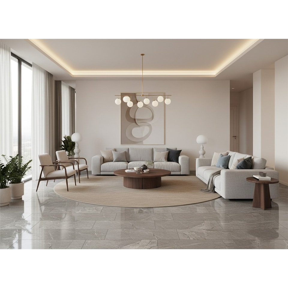 image 1 of Opalus Marble Ivory Matt Porcelain Tile (3 Pack - 1 Box - 2.15m2 ) - Kitchen - Floor & Wall Tile -Based on Turkish Silver Marble