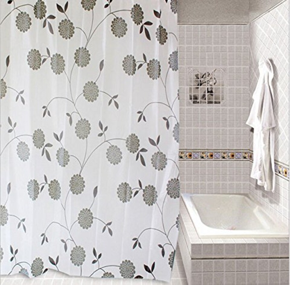 Luxury Modern Bathroom Shower Curtain Liner 180 x 180cm Vinyl PVC Waterproof Bath Screen with Eyelets & 12 Plastic Hanging Hooks