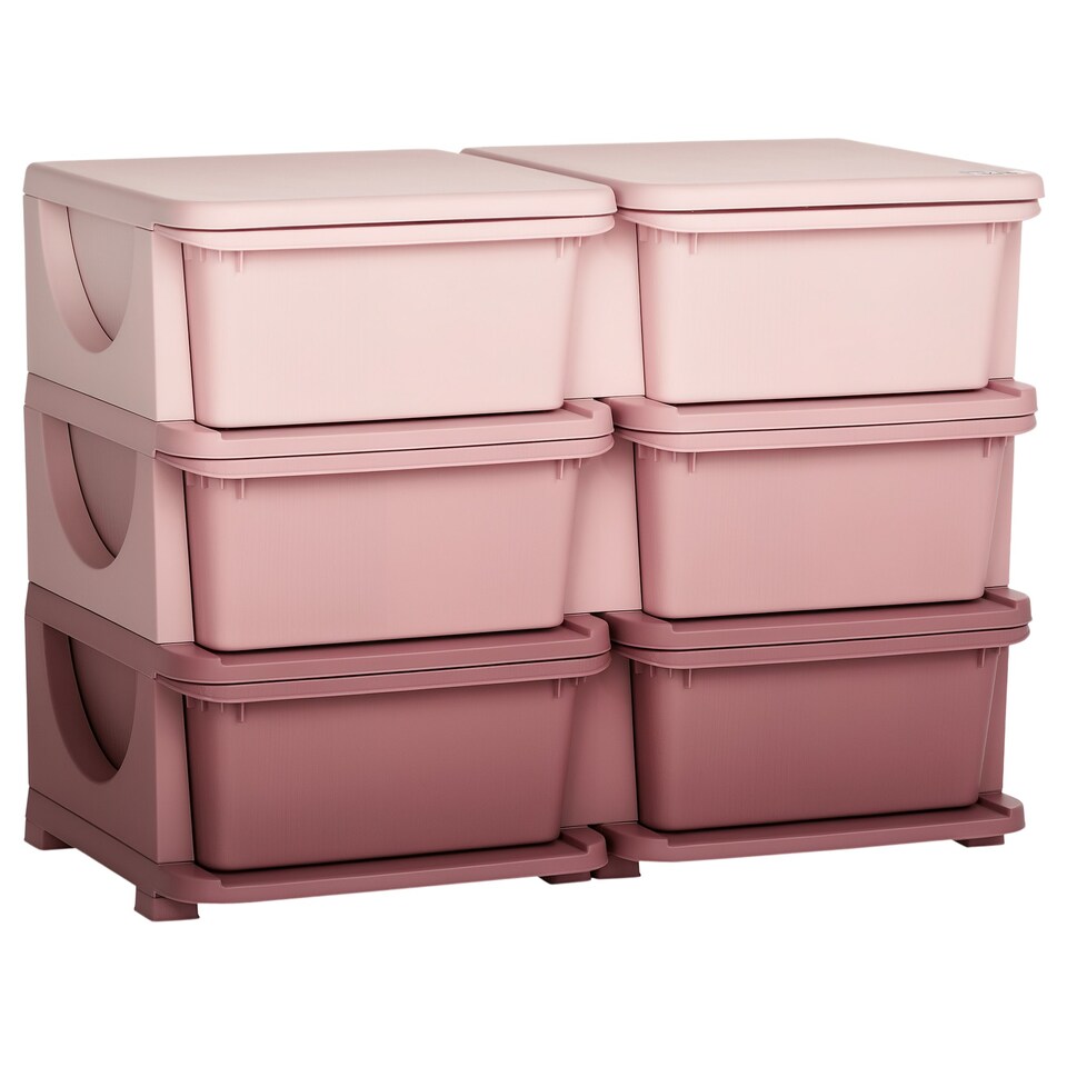 image 1 of HOMCOM Kids Storage Units with Drawers 3 Tier Chest Dresser Tower Pink