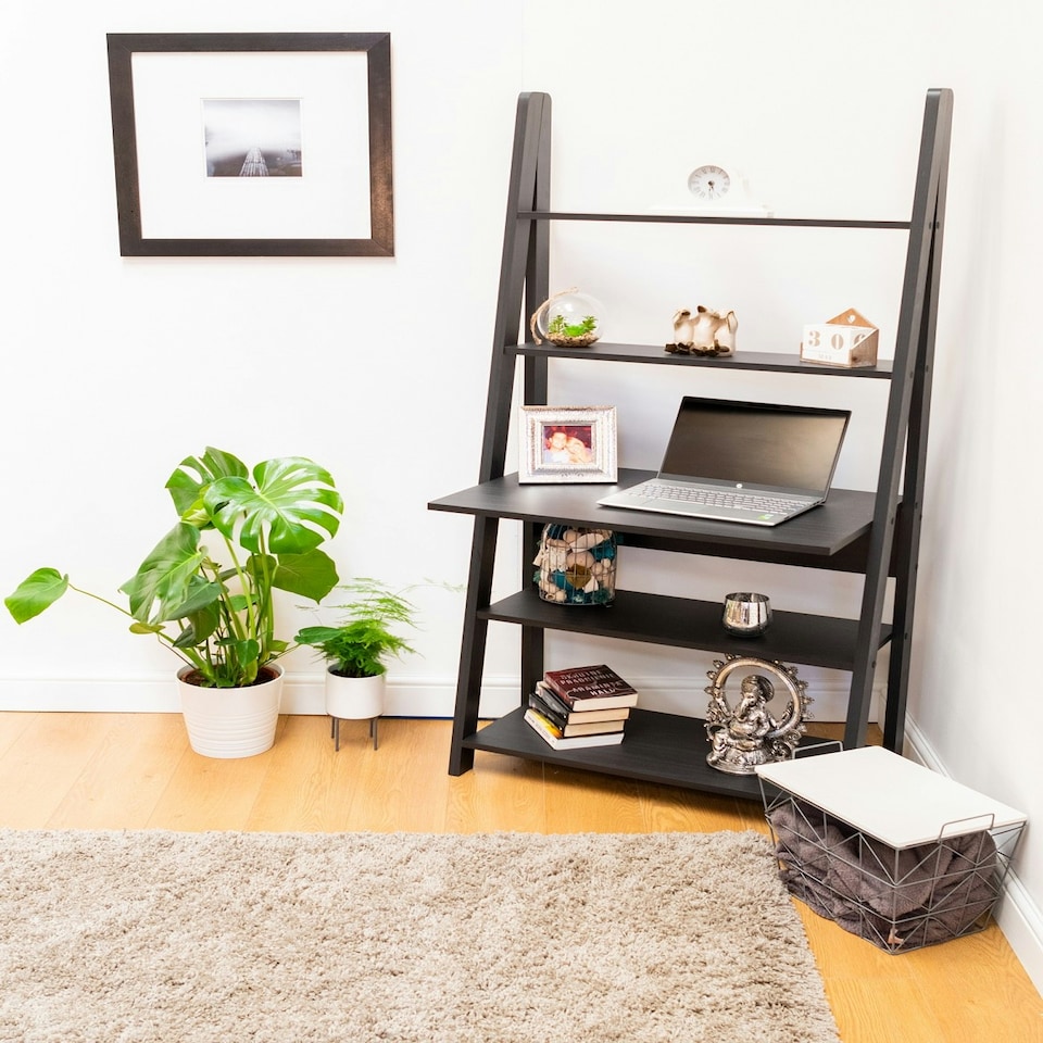 image 1 of Riva Ladder Bookcase with 5 Tier Black Wood Effect