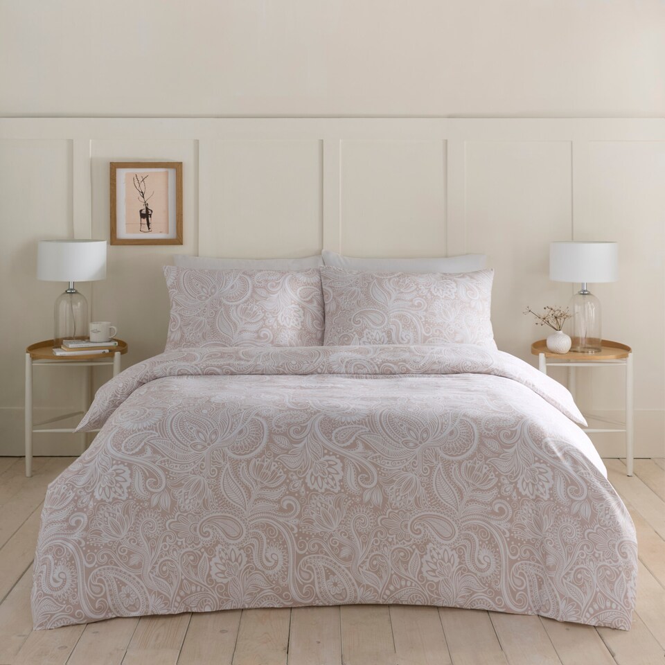 image 1 of Portfolio Home Paisley Geometric Soft Bed Linen Bedding Duvet Cover Set With Pillowcase | Brown | Super King