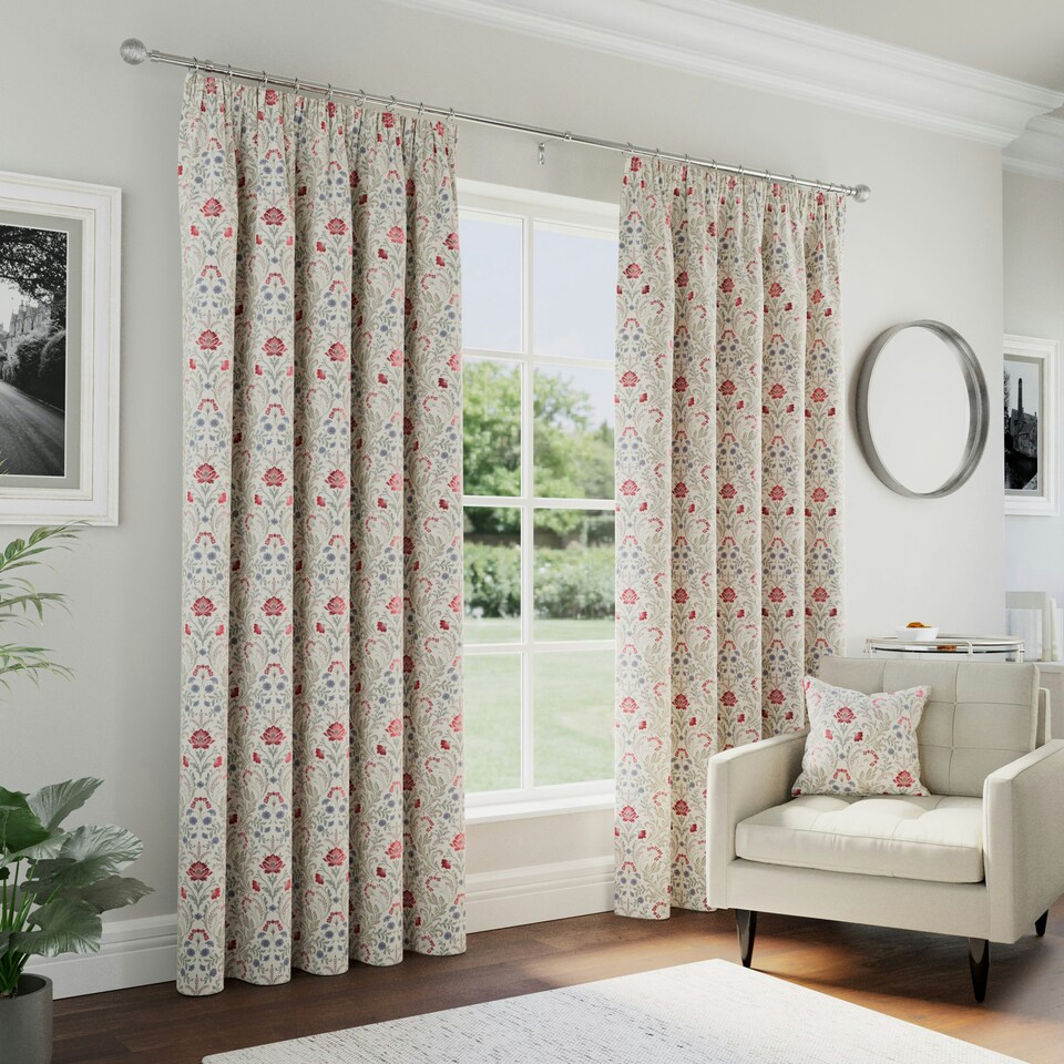 image 1 of Enhanced Living Cotswold Red Floral Tape Top 100% Blackout Curtains 90 x 72 inch (229x183cm) Thermal Noise Reducing Curtains for Bedroom and Living Room