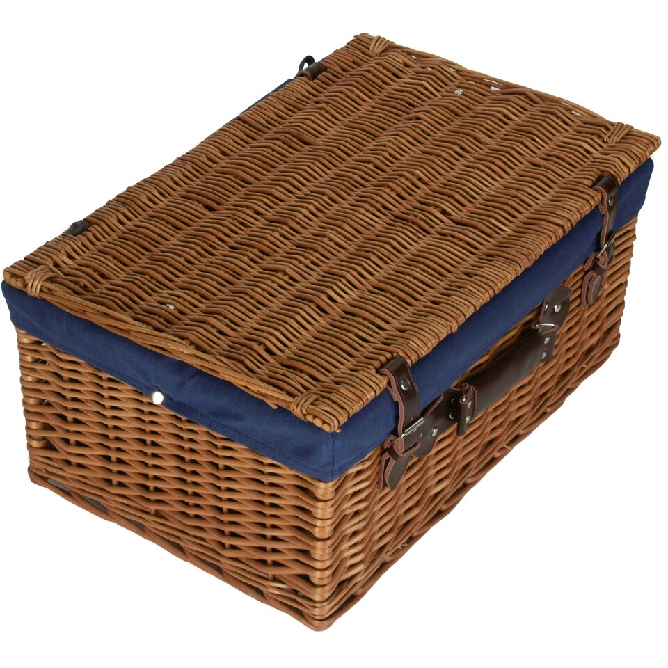 image 1 of 56cm Double Steamed Wicker Picnic Basket with Lining Blue | Blue | One Size