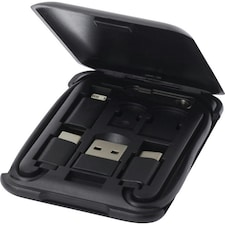 Savvy Recycled Plastic Modular Charging Cable with Phone Holder - Solid Black - One Size