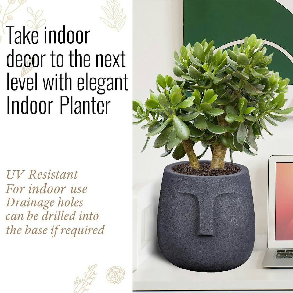 image 1 of Textured Concrete Effect Washed Black Oval Face Planter Indoor L30.5 D29.5 H29.5 cm, 13.9 ltrs Cap.