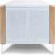 image 6 of MDA Designs CORVUS Corner-Friendly Gloss White Contemporary Cabinet with Oak Profiles White BeamThru Glass Doors Suitable for Flat Screen TVs up to 50" | Multi | 1