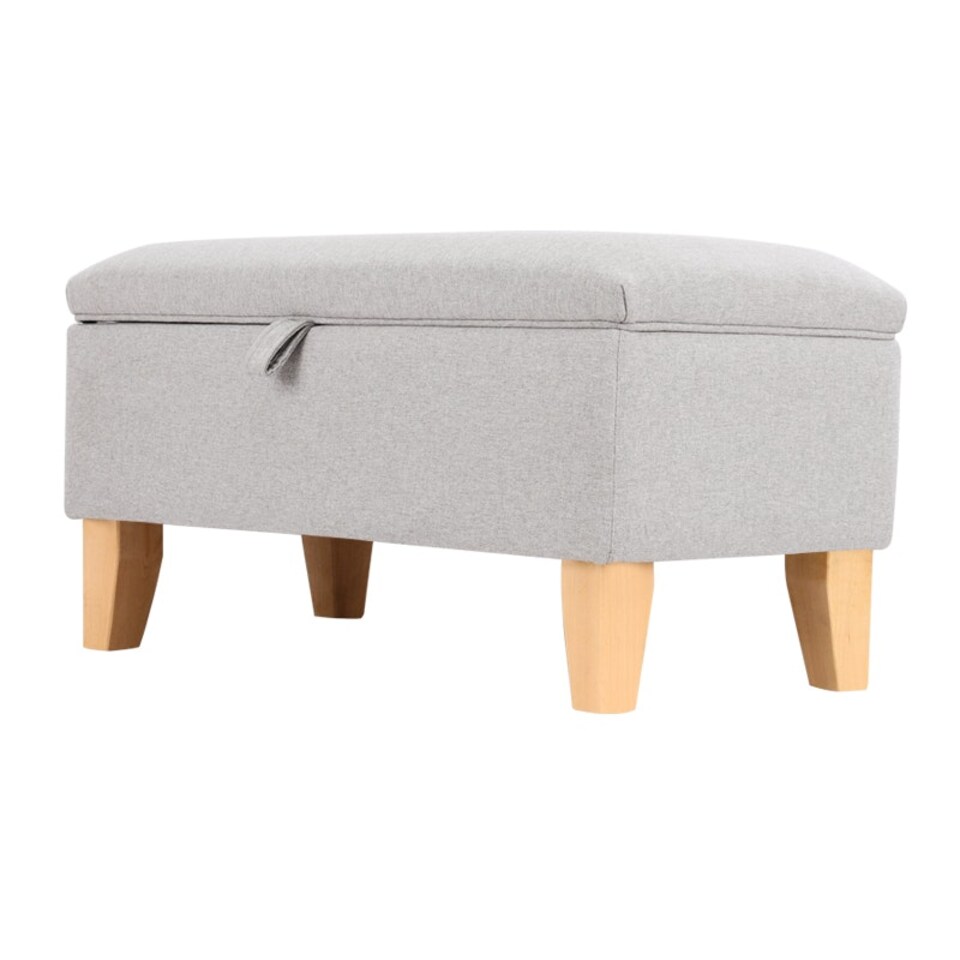 image 1 of Living and Home Linen Upholstered Storage Ottoman - Light Grey - 71cm
