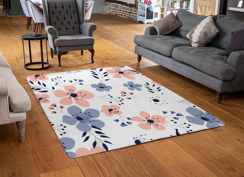 image 1 of Pink & Blue Flowers Designer Rug | Multi