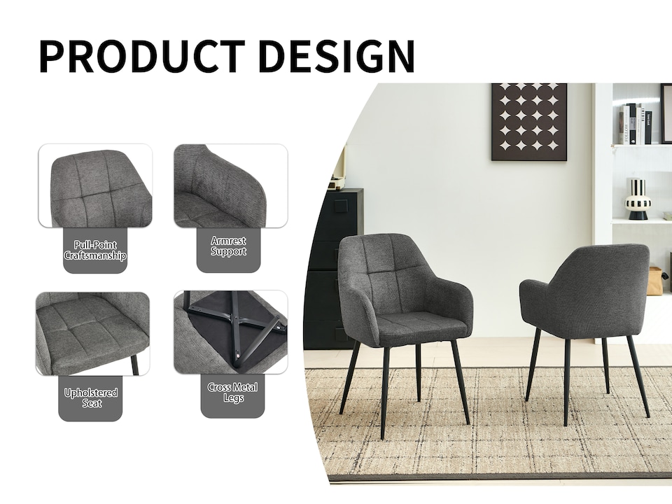 image 1 of SONARA Dining Chair Set of 2, Water-Repellent Plush Chenille Upholstered for Dining Room | Black