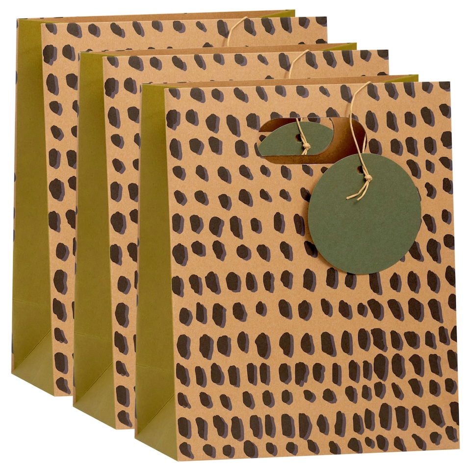 image 1 of Multipack of 3 Medium Gift Bags | Party Bags for Presents | Birthdays | For Him/Her/Friend | Eco Print Design Brown