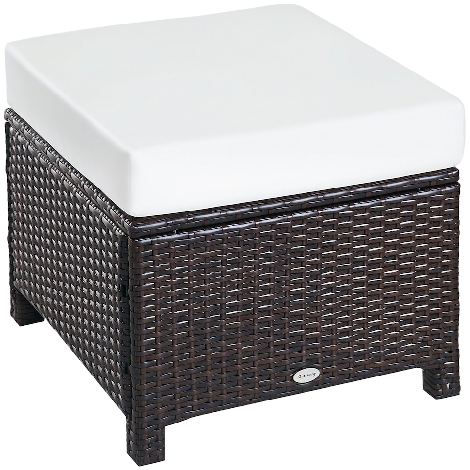 image 1 of Outsunny Rattan Footstool Wicker Ottoman w/ Padded Seat for Backyard Garden