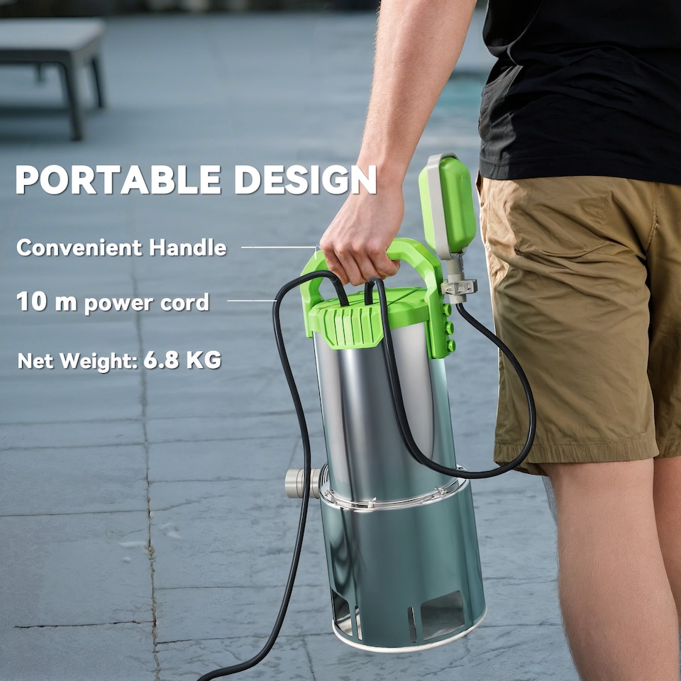 image 1 of Outsunny 1100W Submersible Water Pump for Dirty or Clean Water, Electric Sump Pump with Float Switch, Drain Water from Garden Pond, Hot Tub, Ditches, Portable and Lightweight, Green | Green