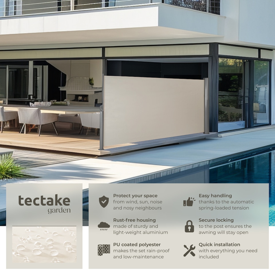 image 1 of Garden Privacy Screen with retractable side awning and aluminium casing | Cream | beige | 1