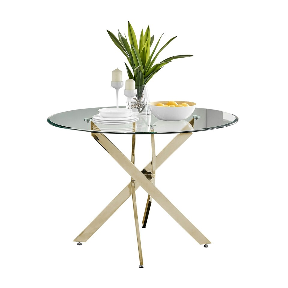 image 1 of Furniturebox Novara Gold Metal 100cm Round Glass Dining Table