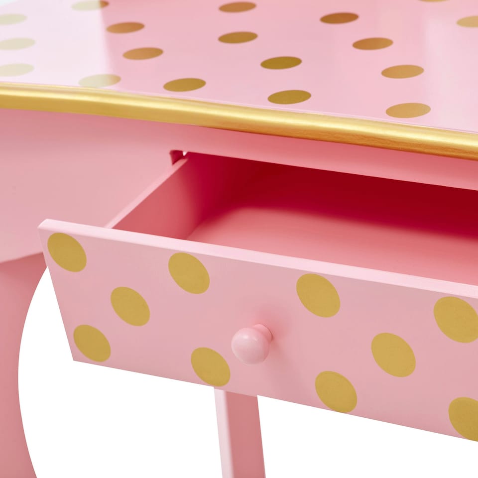 image 1 of Teamson Kids Gisele Polka Dot Vanity with Mirror & Stool, Pink/Rose Gold