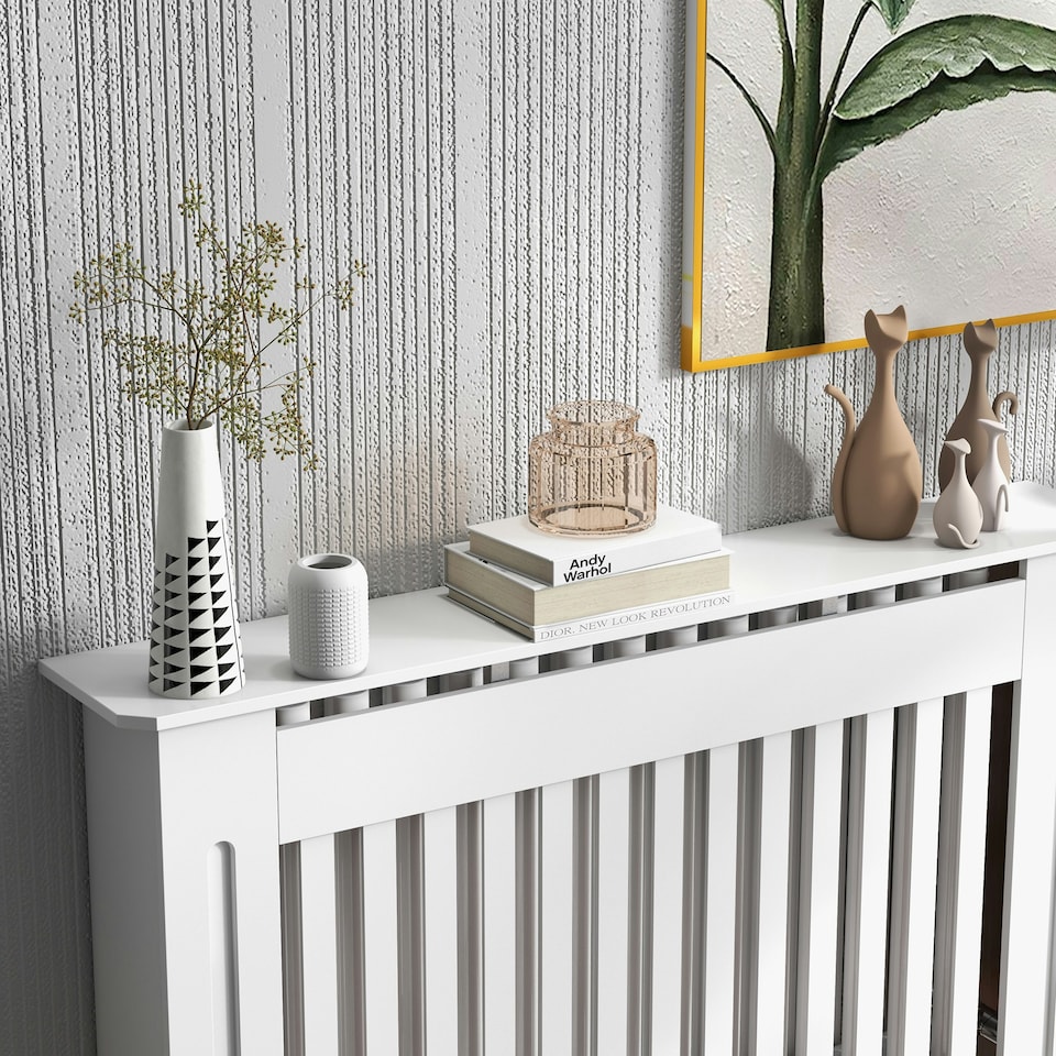 image 1 of HOMCOM Radiator Cover Painted Slatted MDF Cabinet Lined Grill 112x19x81cm