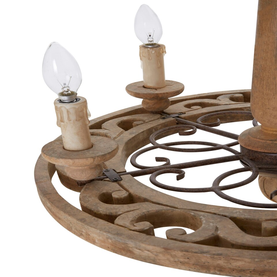 image 1 of Interiors by Premier 5 Arm Shabby Chic Chandelier, Aged Wood & Metal Hanging Ceiling Light, Melted Candle Holder Design Brown