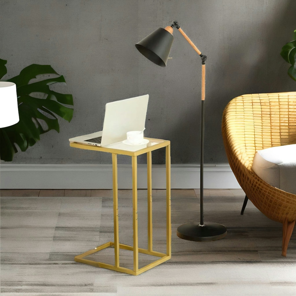 image 1 of Set of 2 Tempered Glass Sofa Side Table Gold