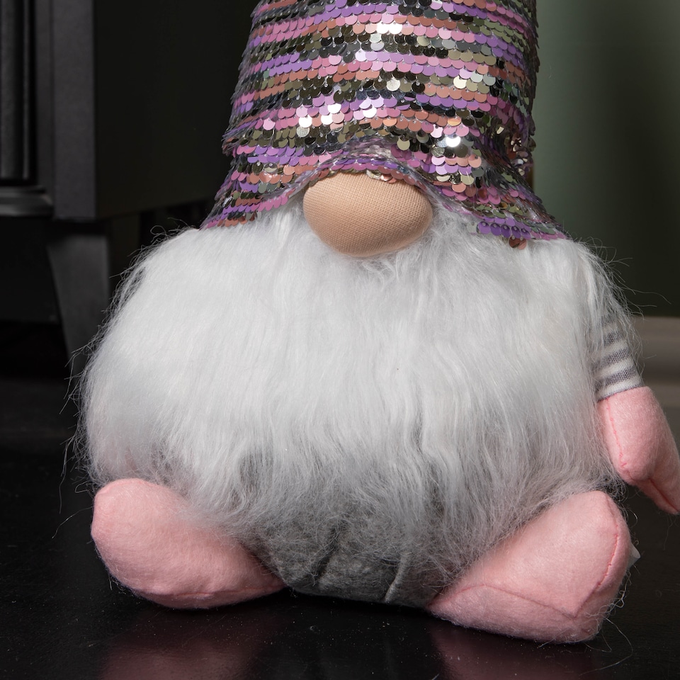 image 1 of 46cm Plush Christmas Bearded Gonk with Pink & Silver Sequined Hat Christmas Decoration