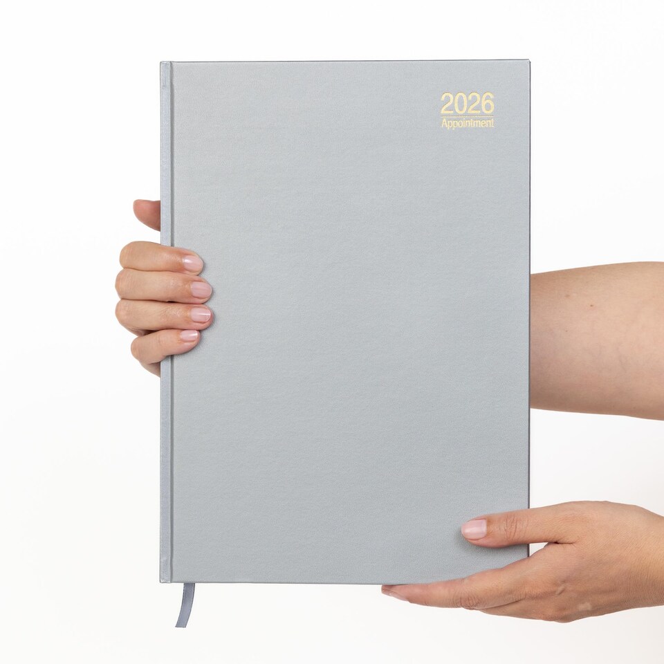 image 1 of 2026 Page a Day A4 Appointment Diary with Times Hour Slot - Personal Work Schedule Hardback Planner Organiser - Full Page Saturday & Sunday (Grey)