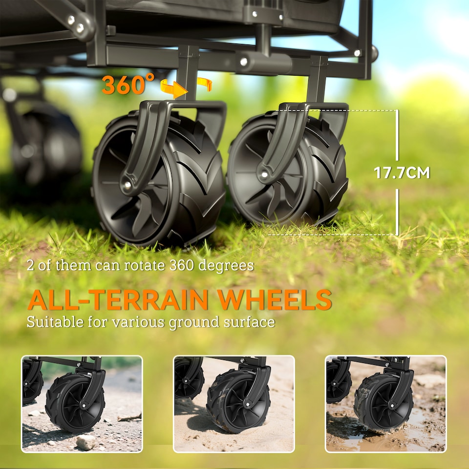 image 1 of Outsunny Outdoor Push Pull Wagon Stroller Cart w Canopy Top Black