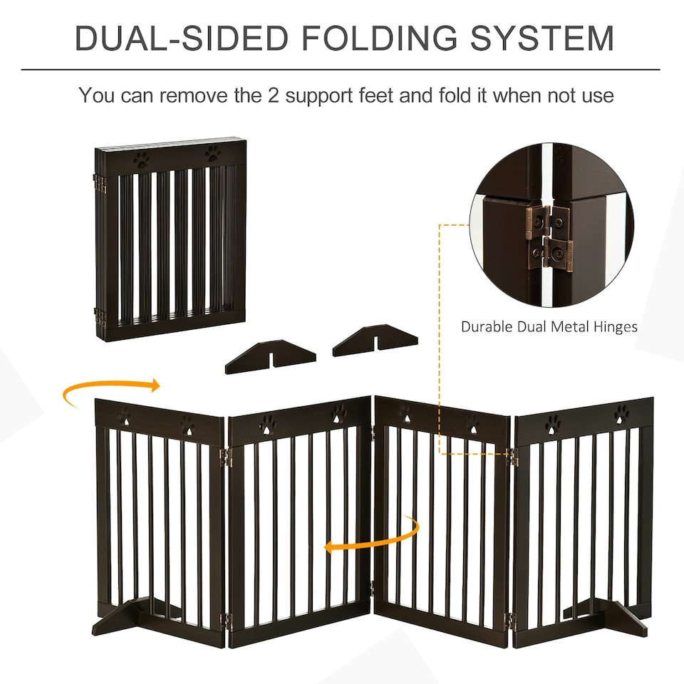 image 1 of PawHut Pet Gate 4 Panel Wooden Dog Barrier Folding Fence w/ Support Feet