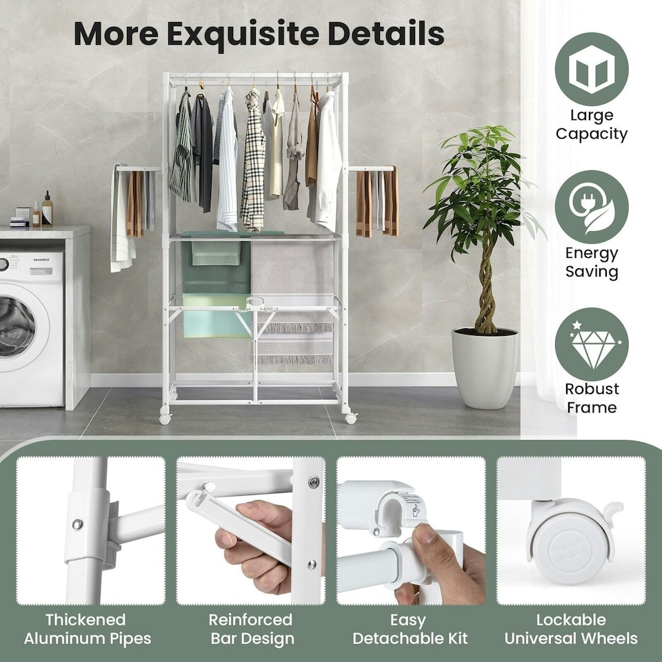 image 1 of COSTWAY H-shaped Clothes Drying Rack Hanging Dryer Stand