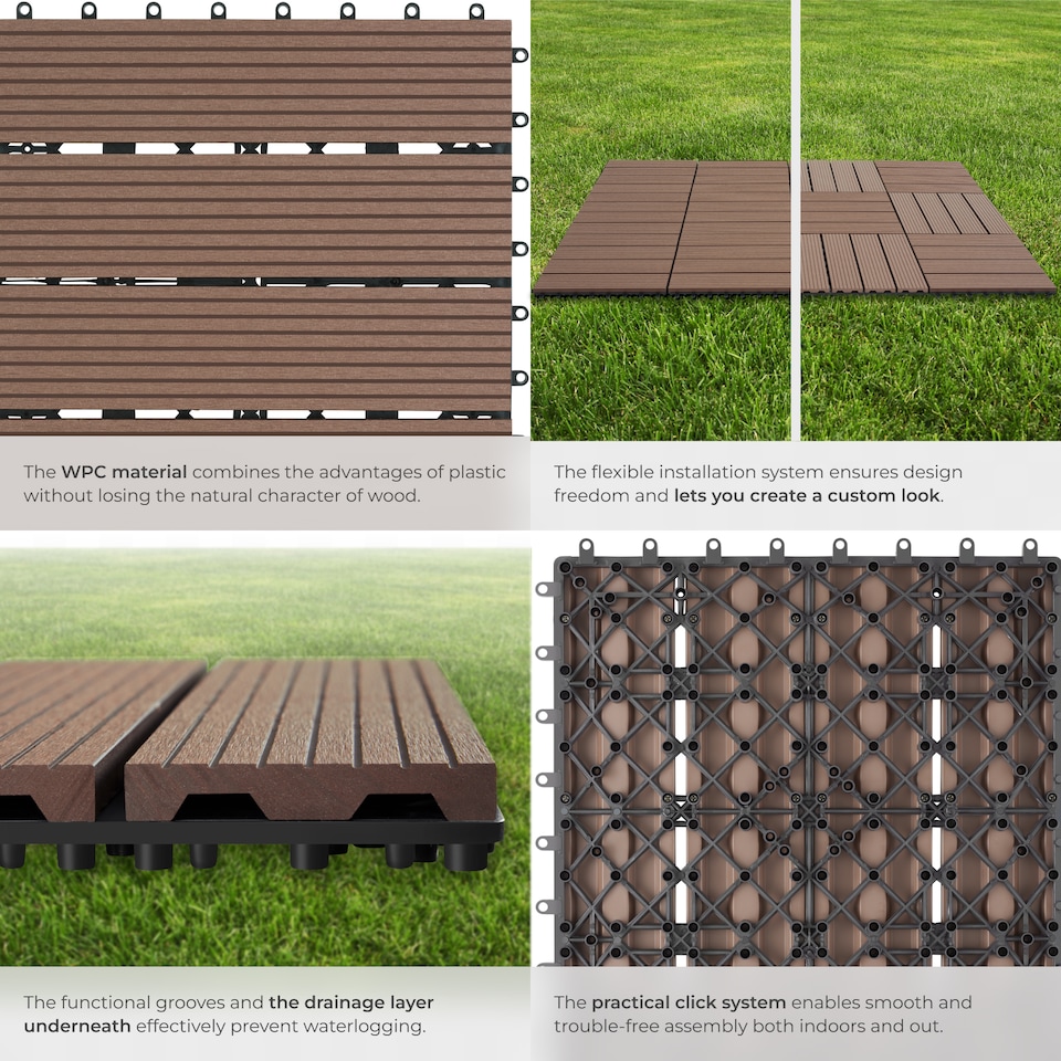 image 1 of Composite Decking Tegulas - click system, wood look, outdoor safe | Brown | brown | 31 x 31 x 2,20 cm | 11
