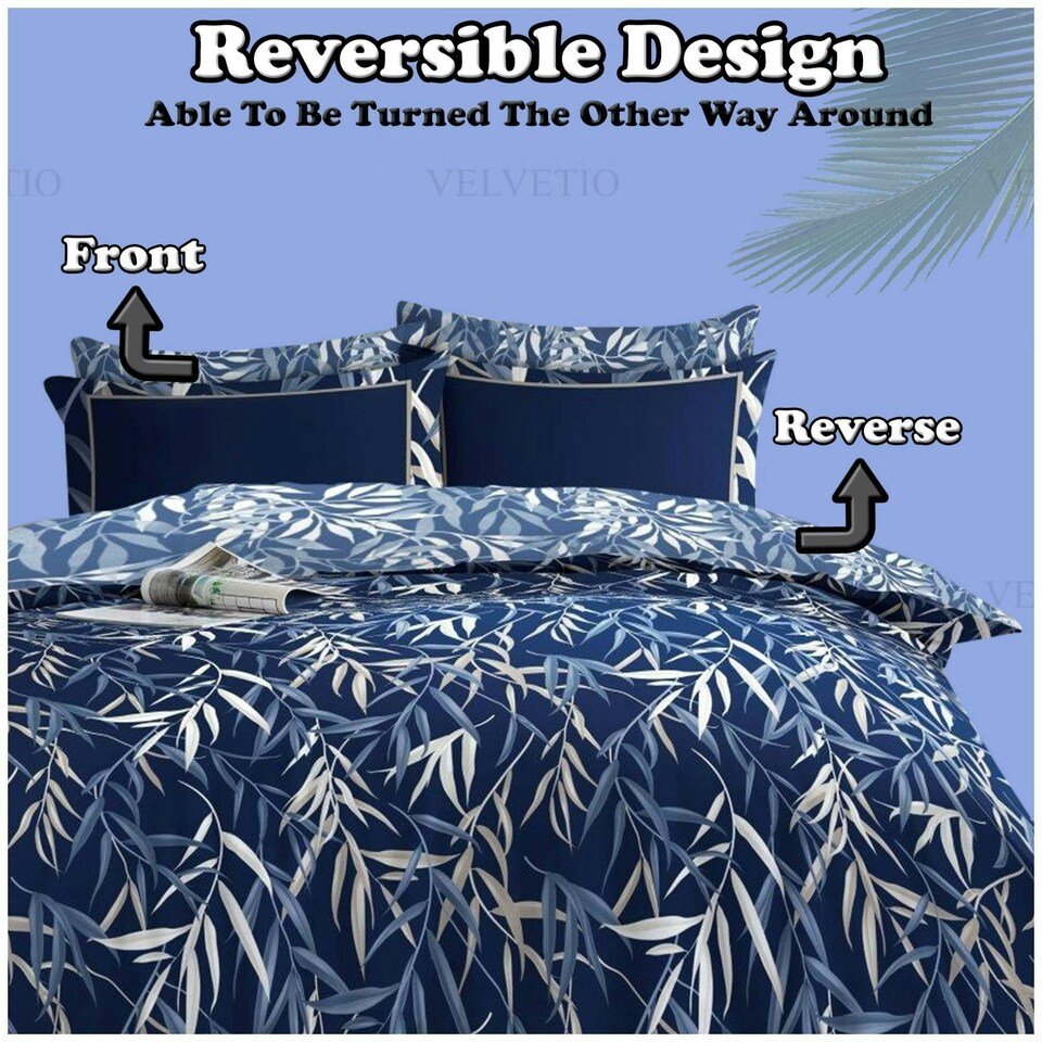 image 1 of VELVETIO Monton Complete Duvet Cover Set with Fitted Sheet Breathable Bedding Quilt Blue | Double