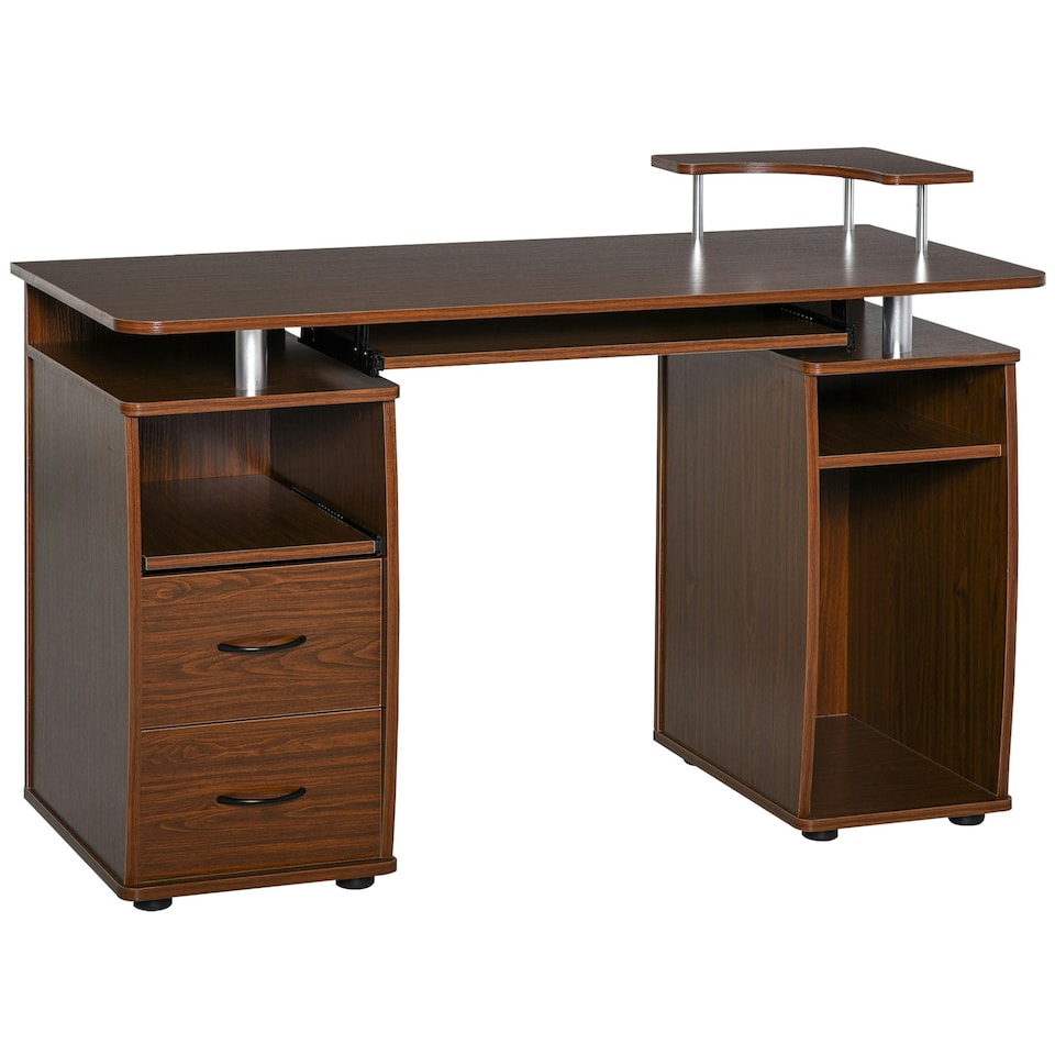 image 1 of HOMCOM Computer Desk Table Workstation with Keyboard Tray, Brown